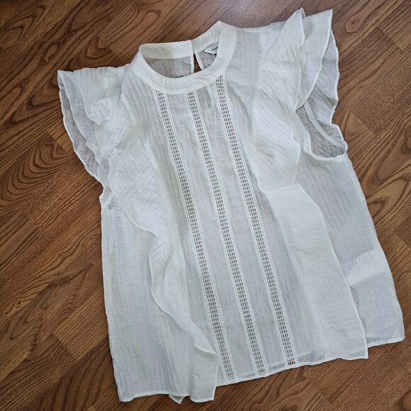 Club Monaco Ruffle Front Top, S, White - Picture 1 of 11